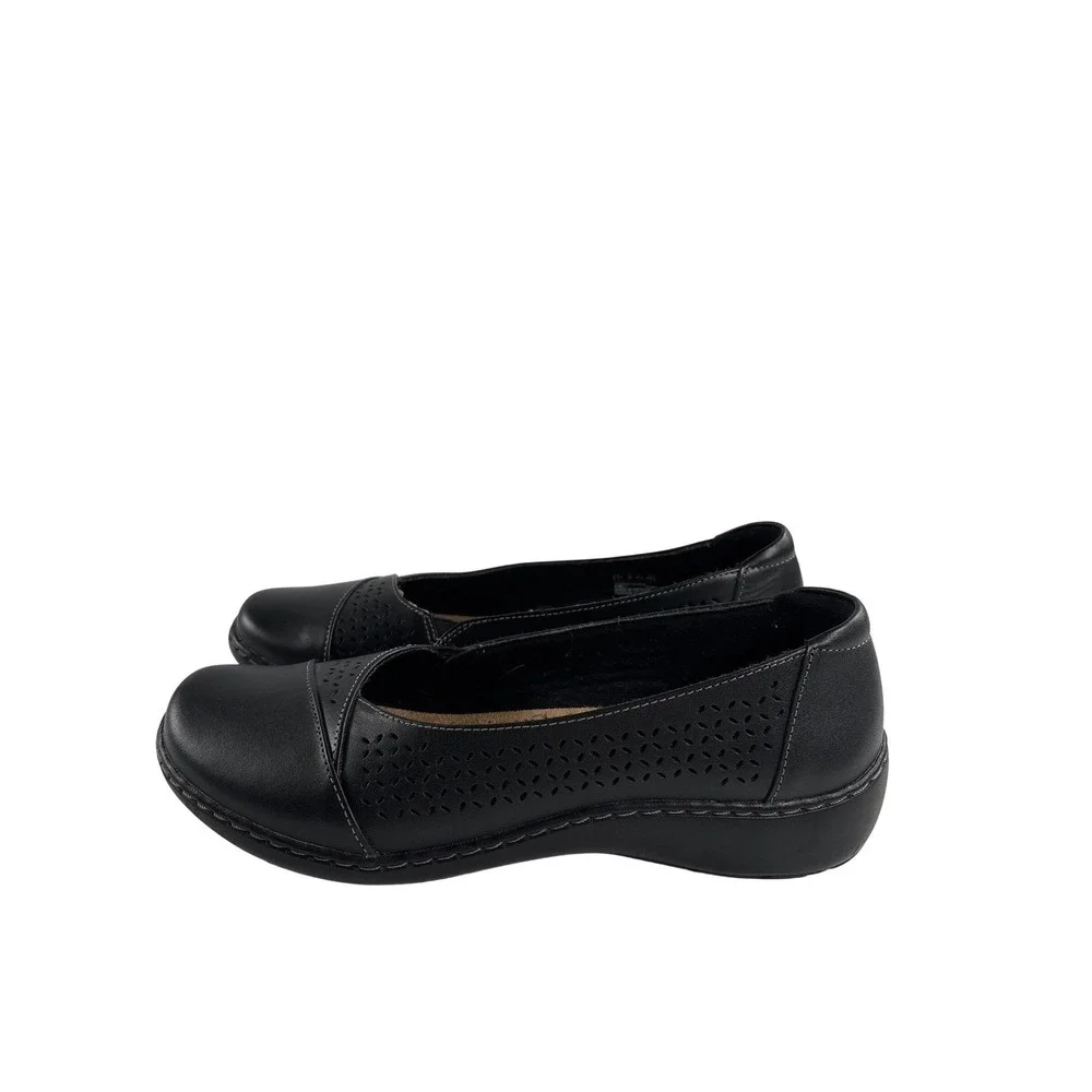 Clarks Collection‎ Cora Iris Black Leather Laser Cut Ballet Flat Womens 10M